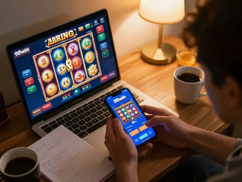 Player enjoying the thrill of 98win mobile app during an engaging online gambling session
