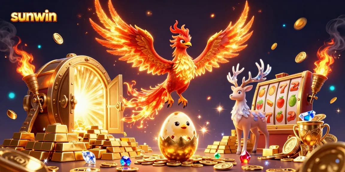 Win big with sunwin's vibrant 3D phoenix-themed casino experience featuring dynamic gaming elements.
