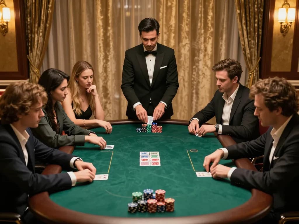 Engaging high-stakes poker night at go8.com with players strategizing in luxurious atmosphere.