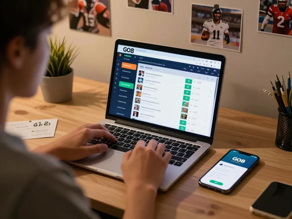 Engaging online sports betting experience with link go8 app on laptop showing live odds.