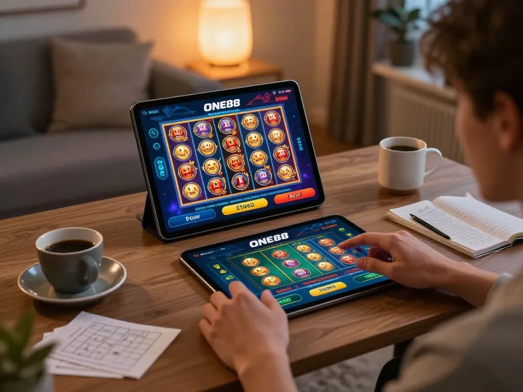 Engaging with the ONE88 mobile app for casino gaming in a stylish home setup