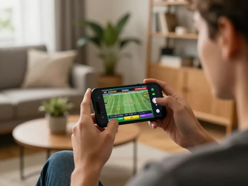 Betting on TX88 sports market via smartphone in a cozy home setting with live odds.