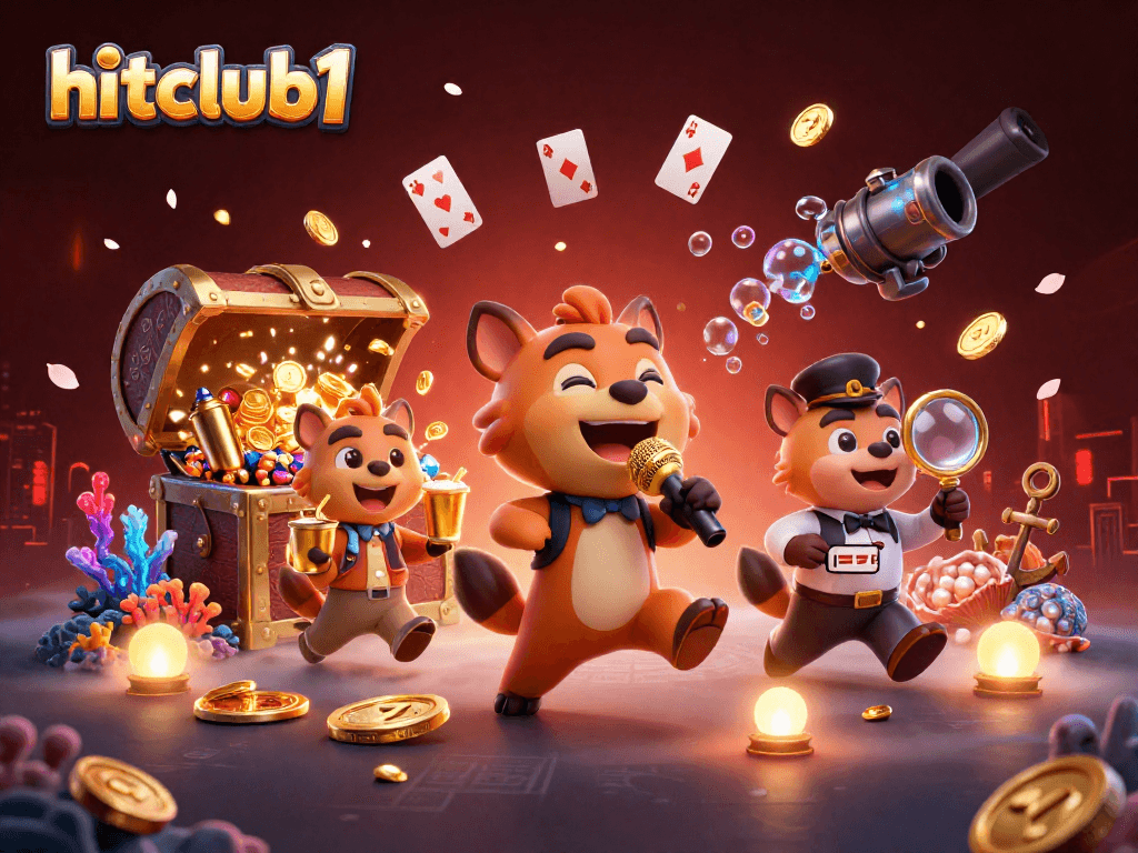 Join the laughter at hitclub1's comedy casino with lively hyenas and dynamic gaming elements.