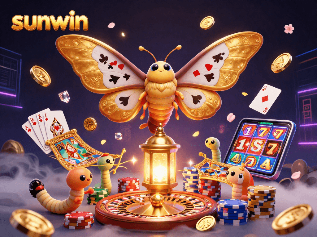 Experience thrilling gameplay at sunwin with a vibrant 3D casino scene featuring dynamic gold coins and a roulette wheel.