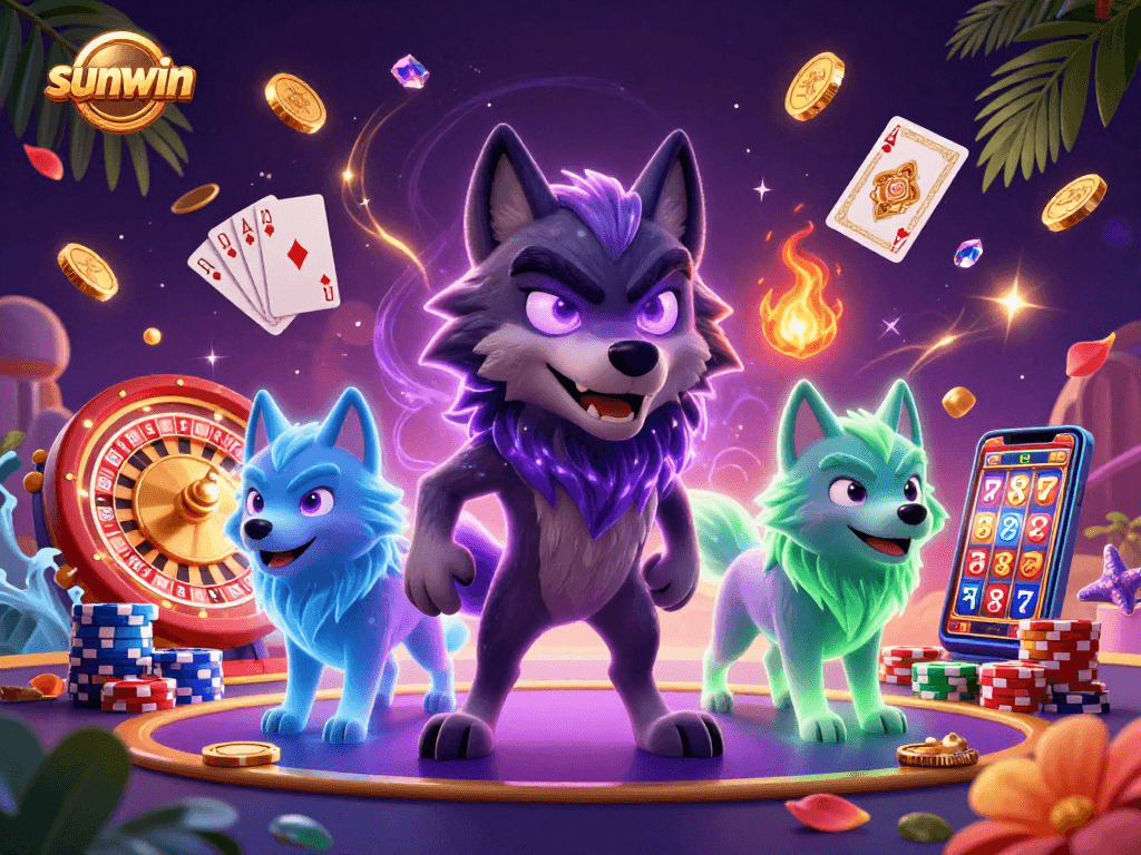 Engage with the rich gaming experience of sunwin through a dynamic casino-themed illustration.