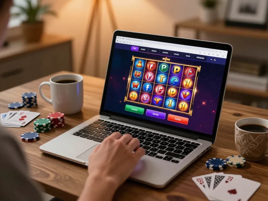 Engaging gameplay on dn88 online casino interface, showcasing colorful slot games in a cozy home setting