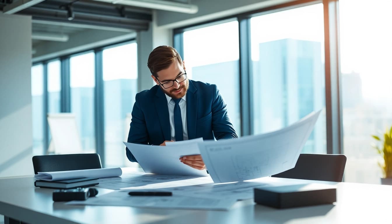Headhunter Ingenieure bewertet technische Bewerbungen in einem modernen Büroambiente.