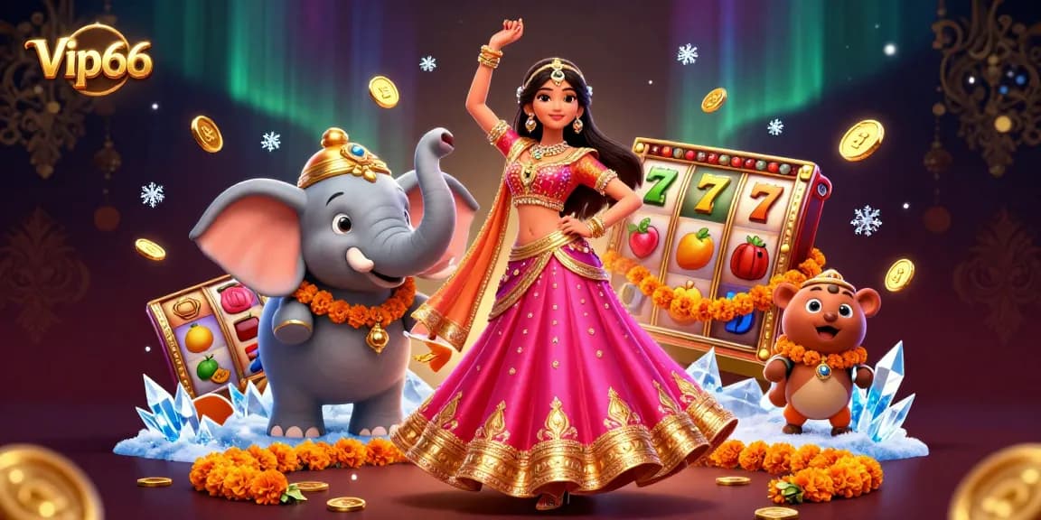 Experience the excitement at Vip66 with stunning slots and vibrant game elements in a lively casino scene.