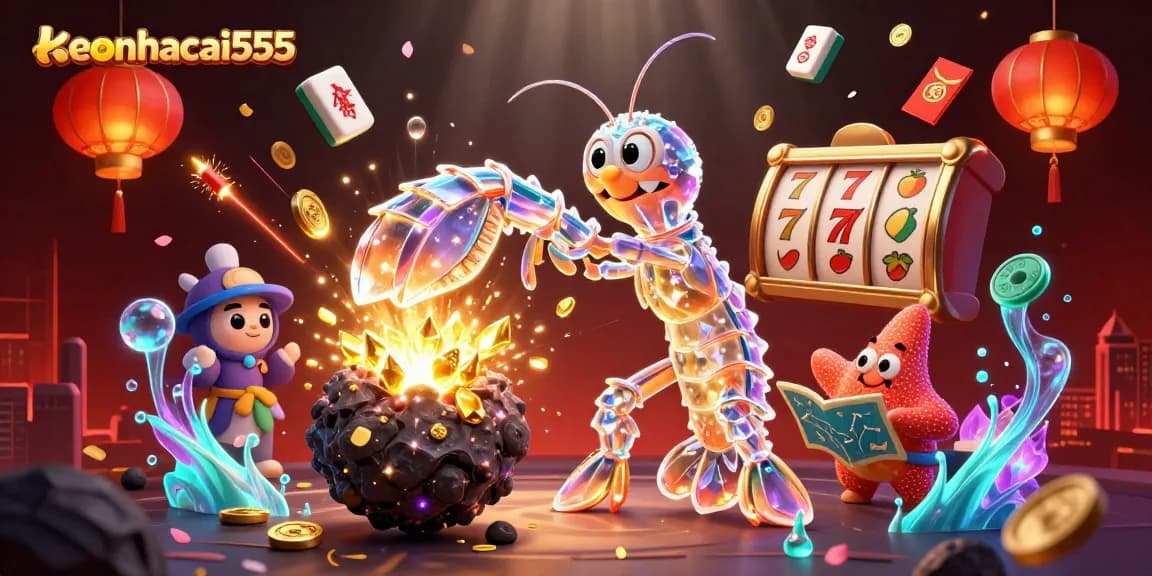 Engage in thrilling spins and wins with keonhacai555 amidst vibrant casino-themed elements.