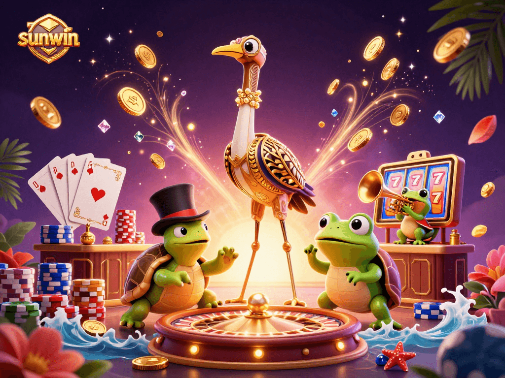 Join the excitement at sunwin with vibrant casino characters playing under a dazzling night.