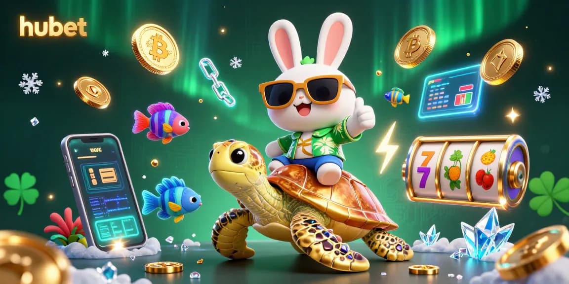Experience hubet excitement with a lucky rabbit and golden turtle in a dynamic casino scene.