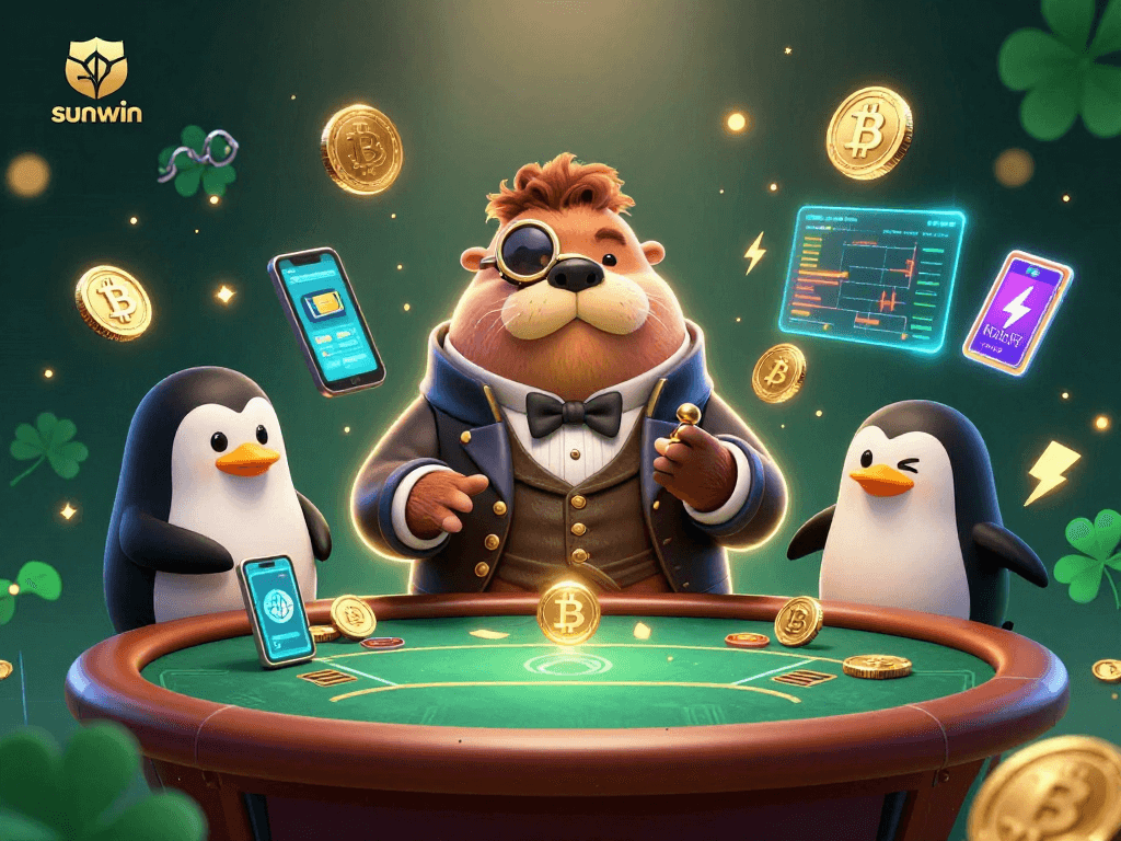Experience the thrill of poker at sunwin with a lively underwater casino scene featuring unique characters.