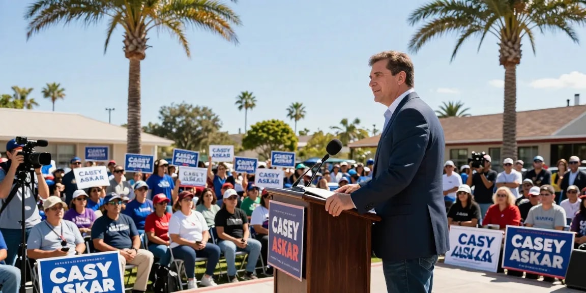 Casey Askar speaking at a political campaign rally in Florida, engaging the community.