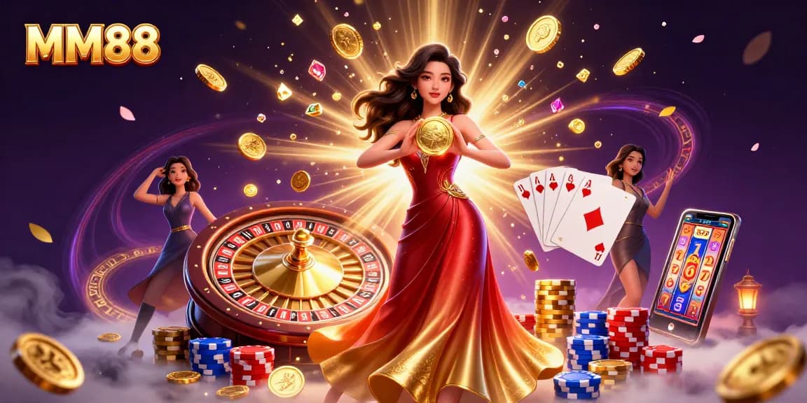 Win big at MM88 with a dazzling casino illustration showcasing fortune and luck.