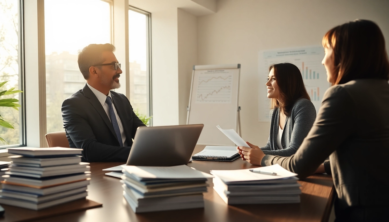 Beratung zu Finanzamt Schulden in einem modernen Büro mit Finanzstrategien.