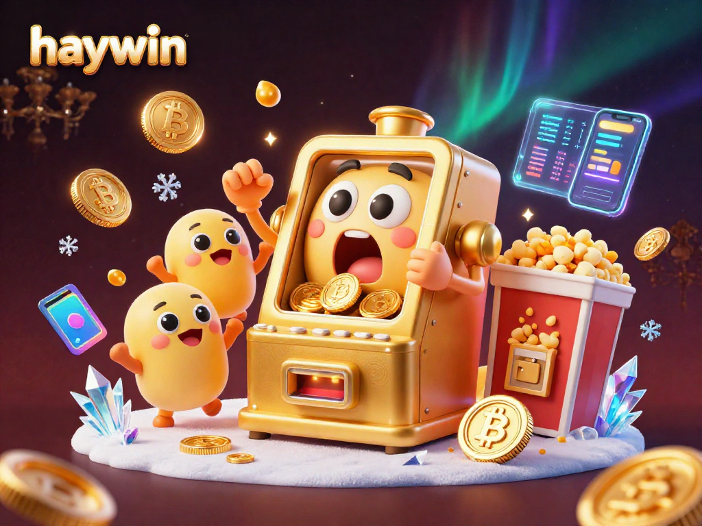 Experience big wins at Haywin with a lively scene of a jubilant slot machine hitting the jackpot.