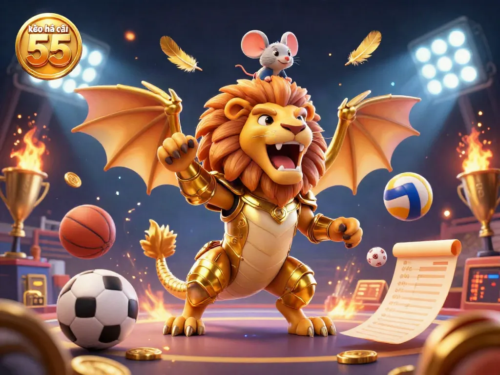 Engage in kèo nhà cái 55 sports betting illustrated with dynamic characters and elements for an exciting experience.