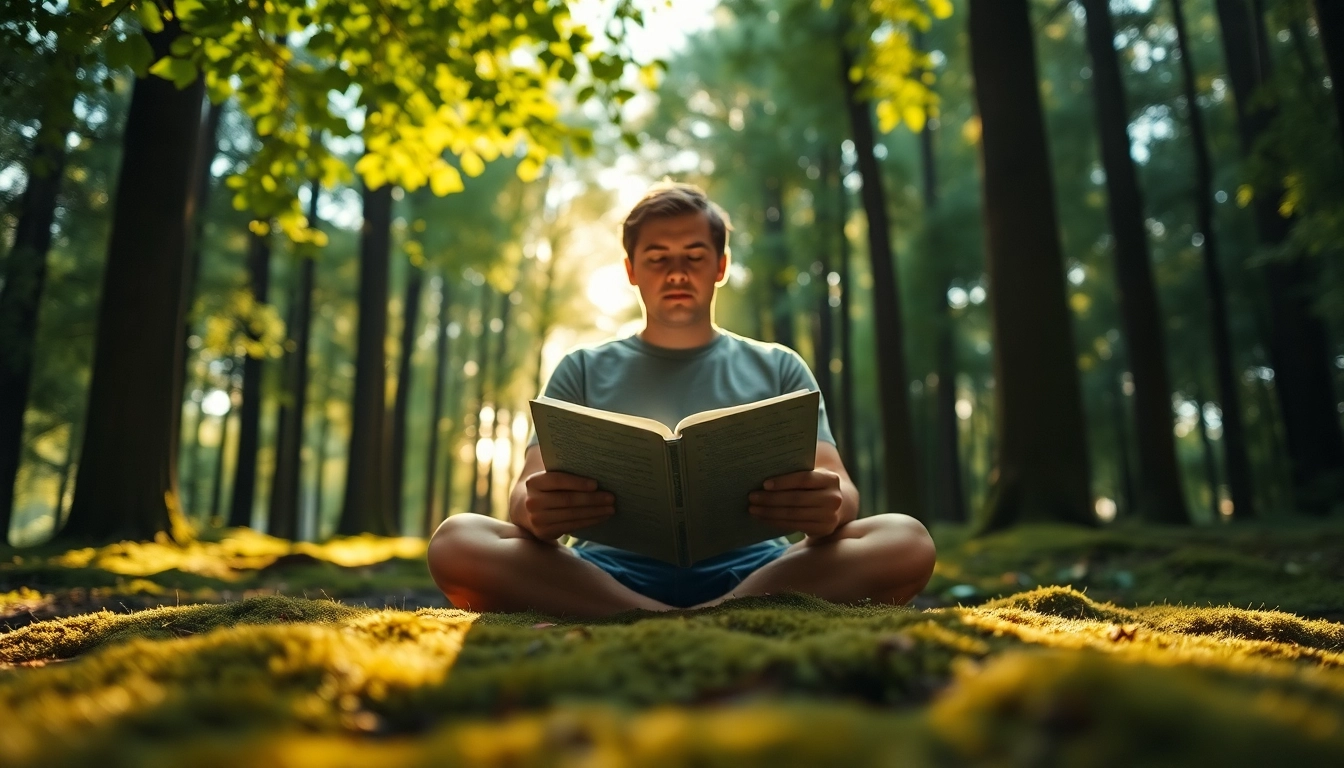 Schutzgebet: Person in der Natur vertieft in eine spirituelle Reflexion mit einem offenen Buch.