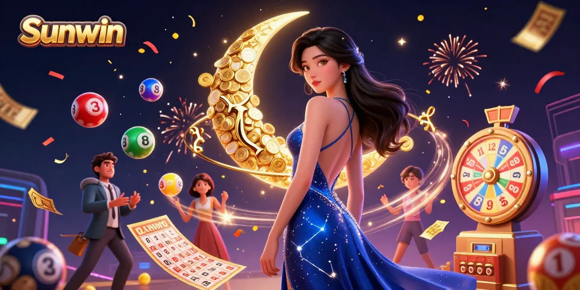 Join the excitement at Sunwin with vibrant illustration showcasing dynamic gaming elements and jackpot moments.