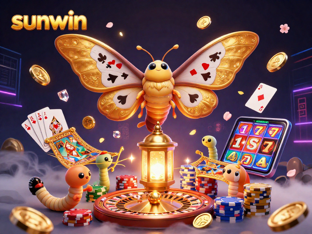 Experience thrilling gameplay at sunwin with a vibrant 3D casino scene featuring dynamic gold coins and a roulette wheel.