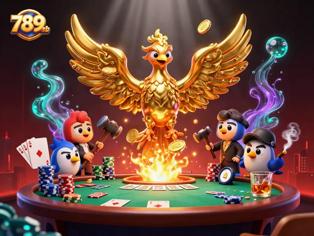 Engage with thrilling gameplay at 789club, featuring a mystical golden phoenix and poker elements.