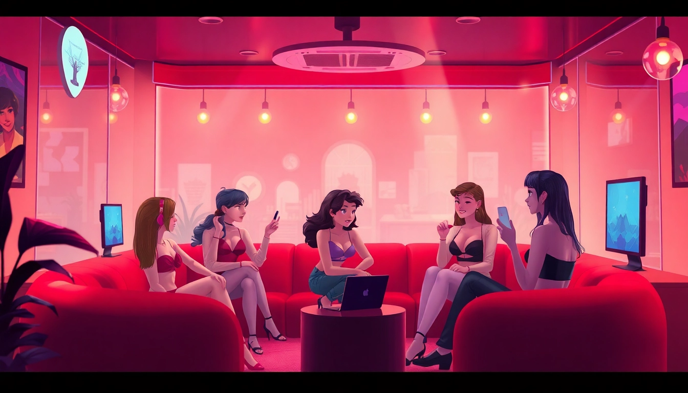 Exciting digital scene of an interactive NSFW chat environment with diverse avatars engaging in conversation.
