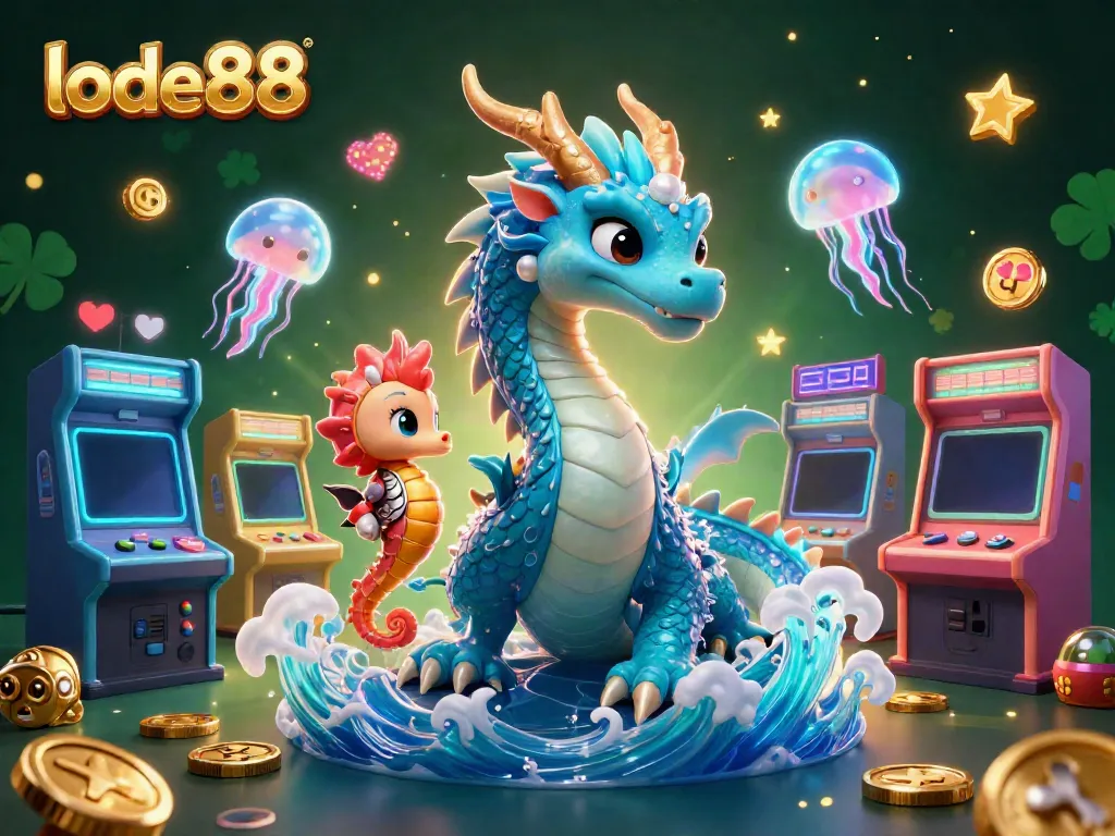 Engage with lode88's dynamic 3D illustration featuring a fantasy dragon and gaming machines.