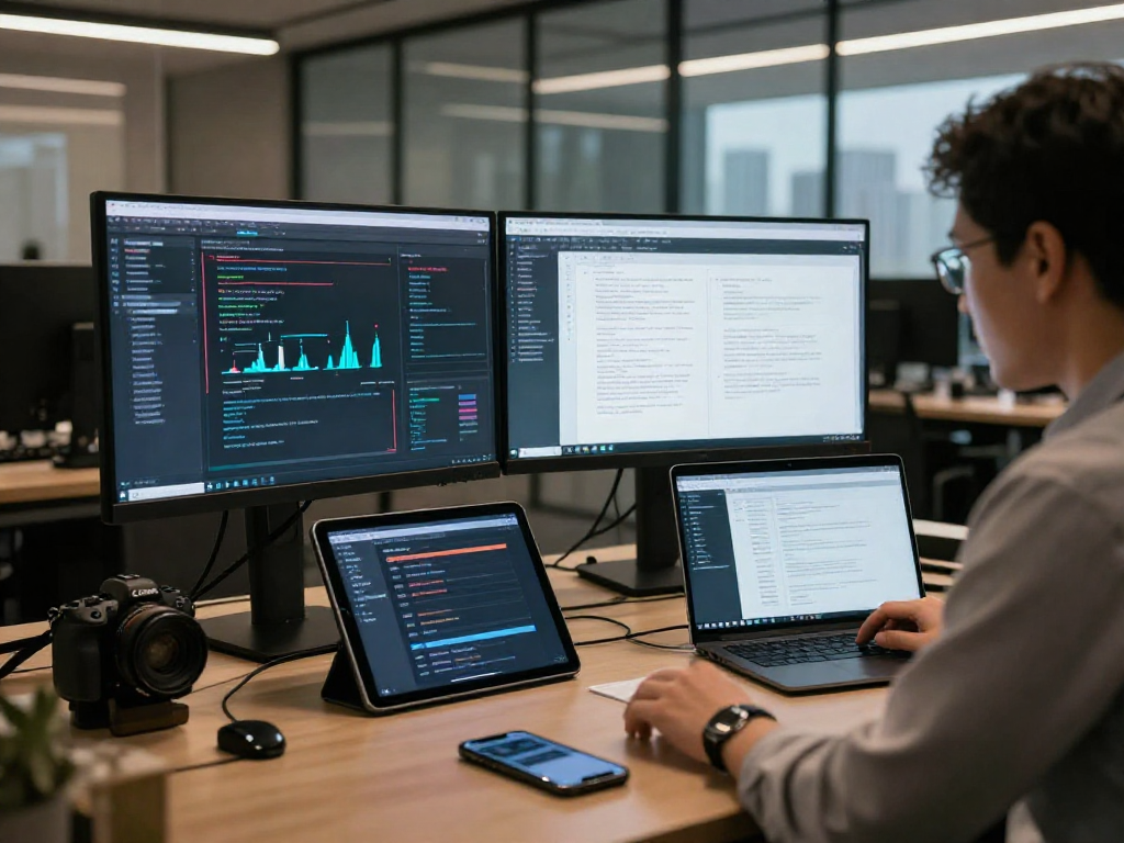 Document fraud detection workspace with analyst reviewing AI-generated reports in a modern office.