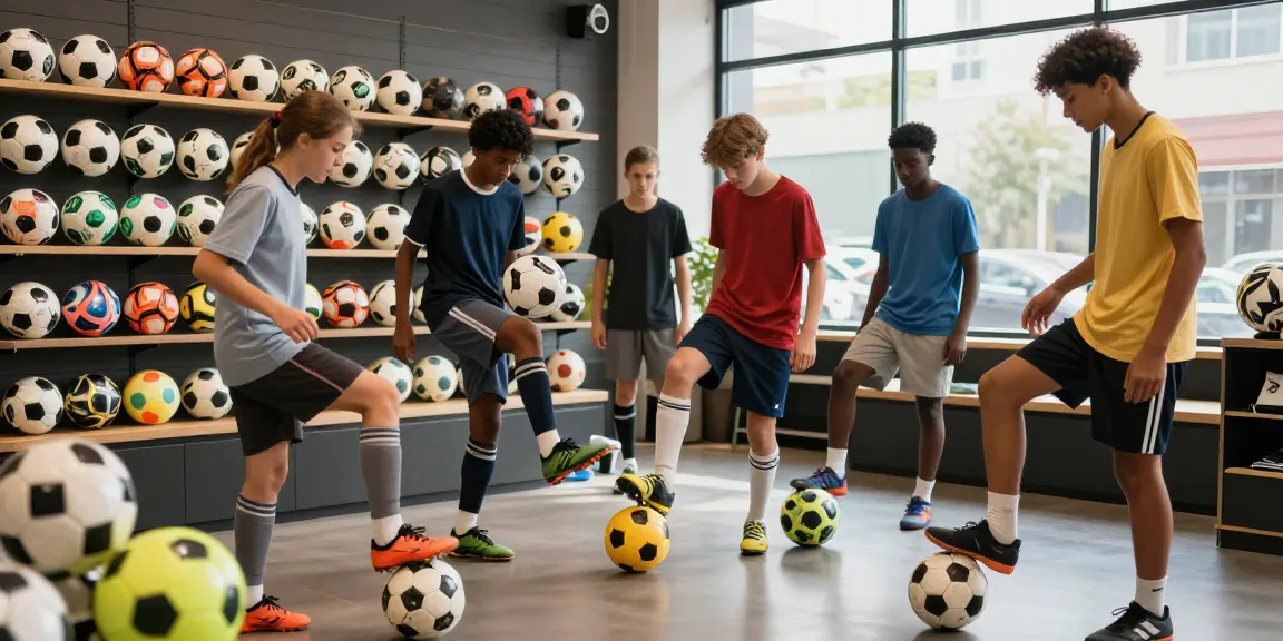 Fußball Shop Deutschland mit jungen Athleten, die hochwertige Fußbälle testen und Begeisterung zeigen.
