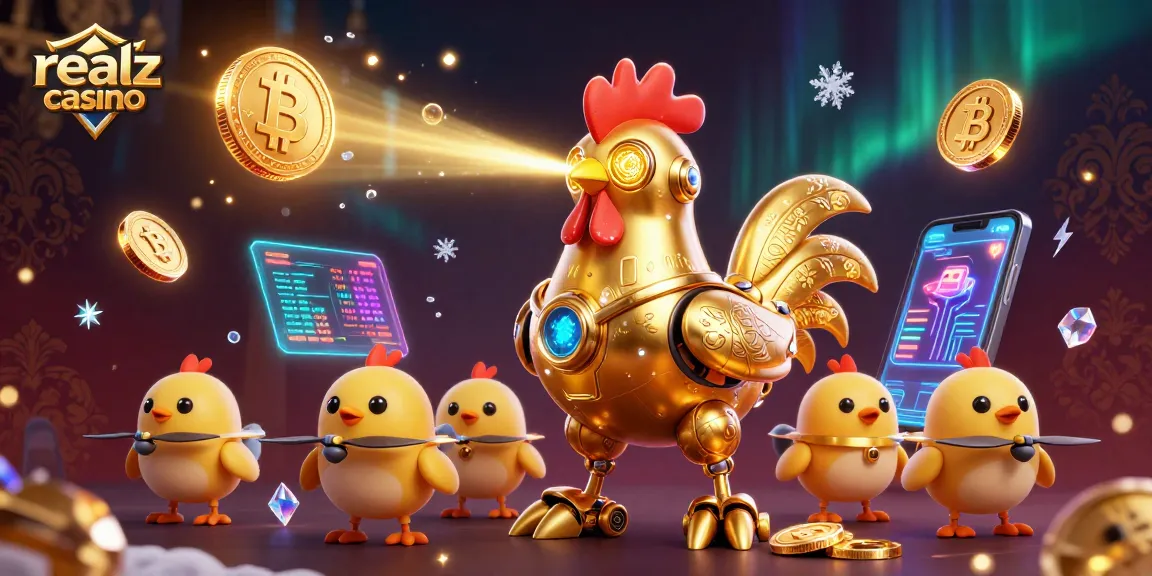 Engage with realz casino through a vibrant 3D casino-themed digital illustration featuring dynamic characters and crypto elements.