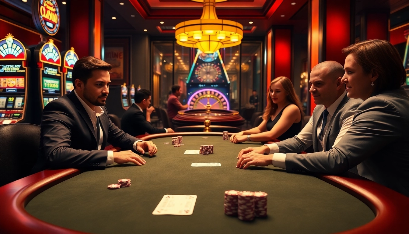 Kicking off a high-stakes poker game at https://kjc.football/ with vibrant table scenes and gambling excitement.