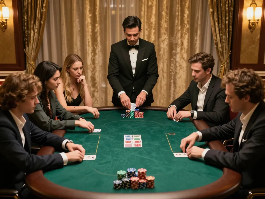 Engaging high-stakes poker night at go8.com with players strategizing in luxurious atmosphere.