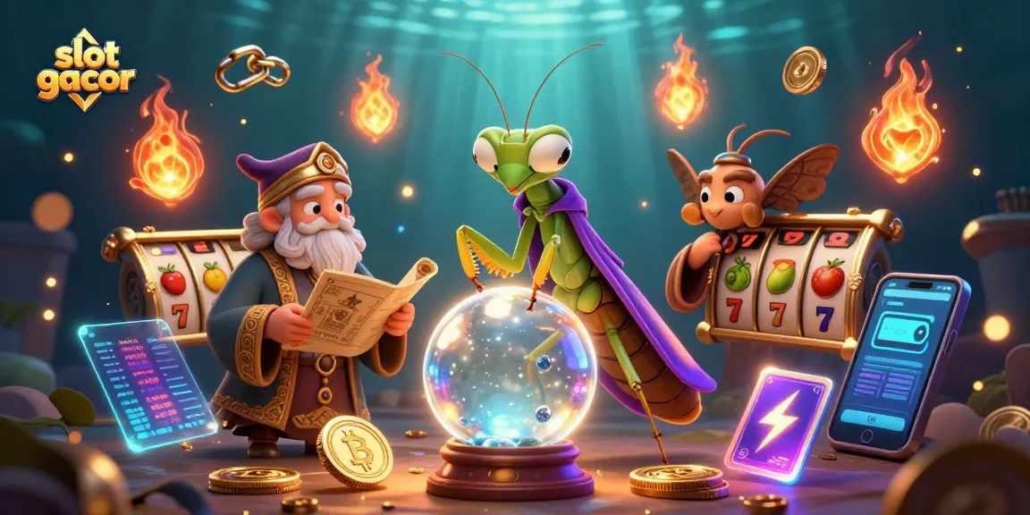 Engage with the slot gacor experience featuring a vibrant 3D illustration of a fortune teller, librarian, and magical elements in a thrilling casino atmosphere.