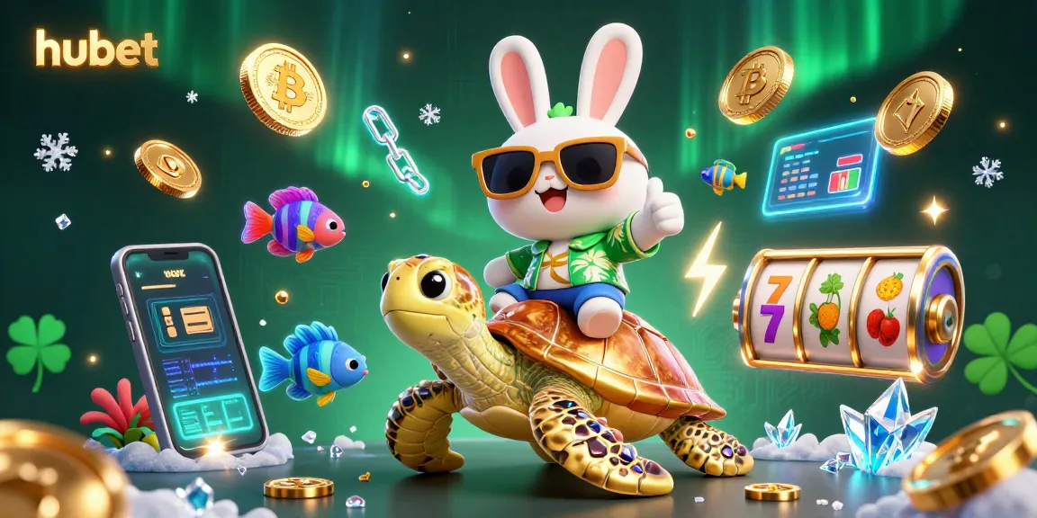 Experience hubet excitement with a lucky rabbit and golden turtle in a dynamic casino scene.