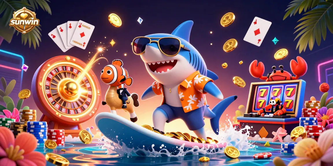 Experience sunwin with a vibrant 3D scene showcasing immersive gambling elements and characters.