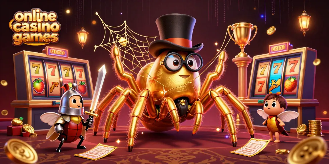 Engage in thrilling online casino games with a golden tarantula and beetle knight under a casino setting.